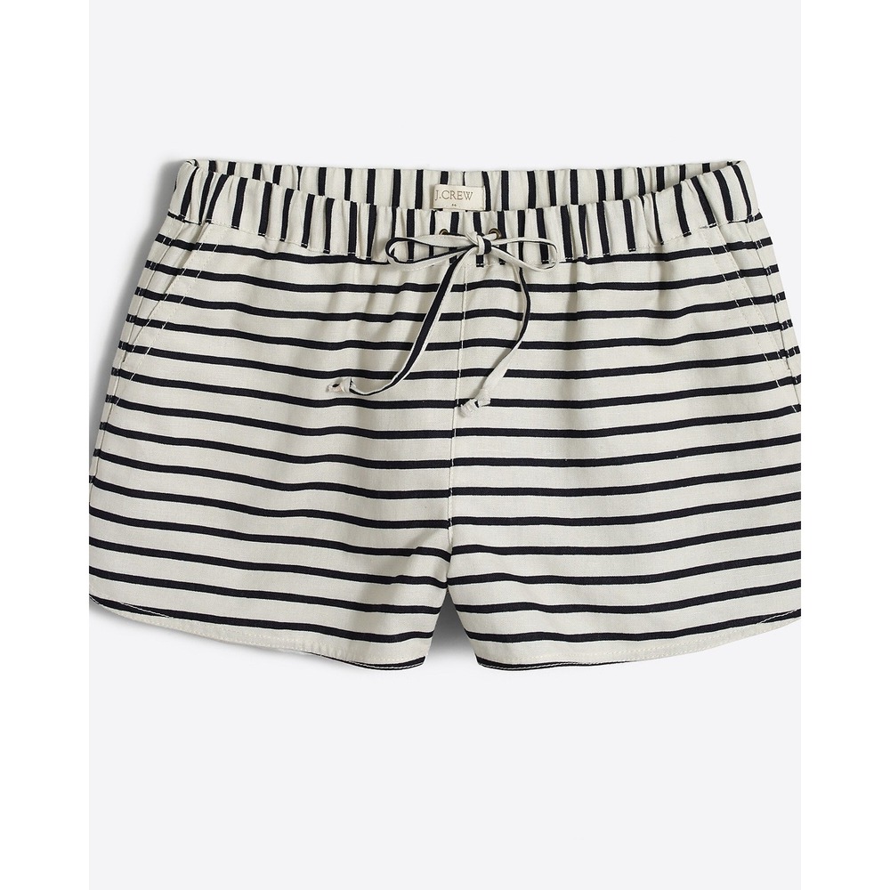 J. Crew White Blue Stripe 3" Drawstring Shorts Linen Cotton M